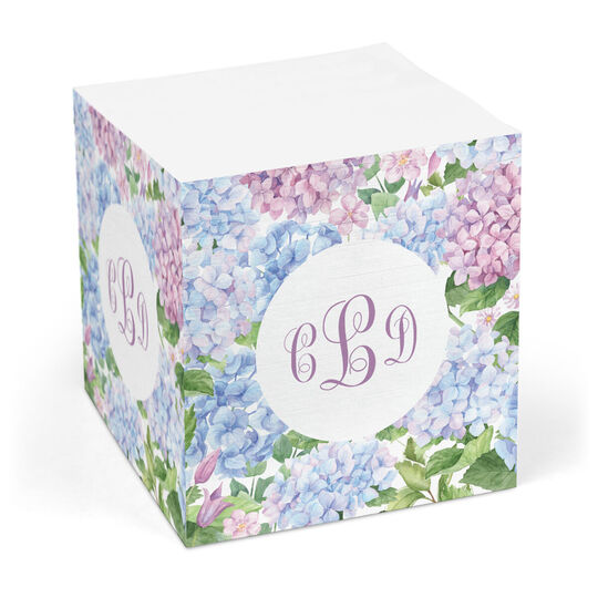 Monogrammed Hydrangea Blooms Sticky Memo Cube